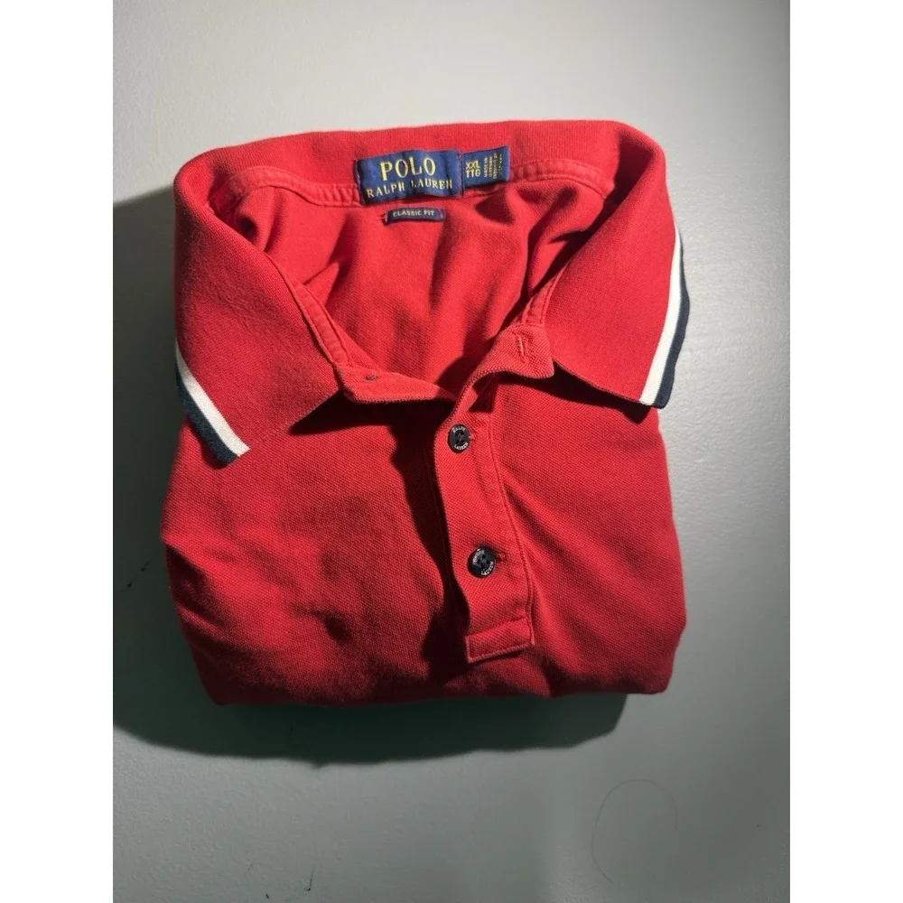 Polo‎ Ralph Lauren Polo Shirt Spelled Out Sleeve Collar Red XXL